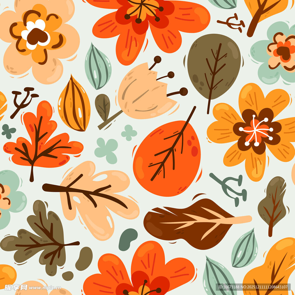 秋季花卉树叶图案背景