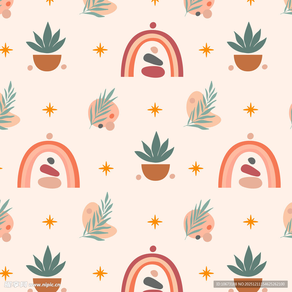 彩虹仙人掌图案背景设计