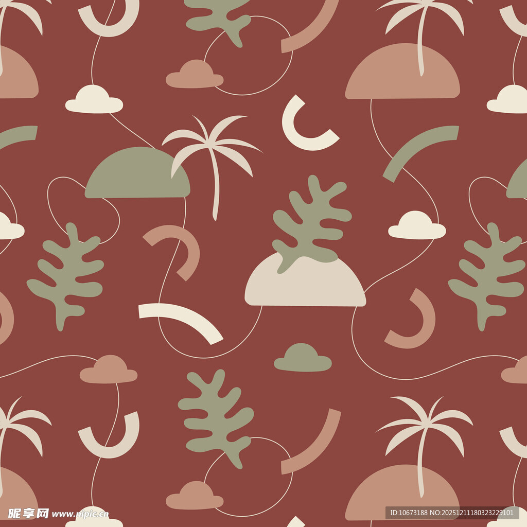 棕底热带植物无缝图案