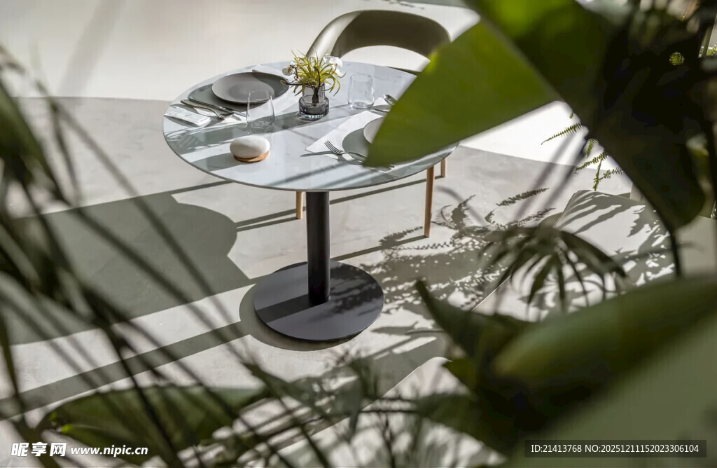户外绿植环绕的精致餐桌