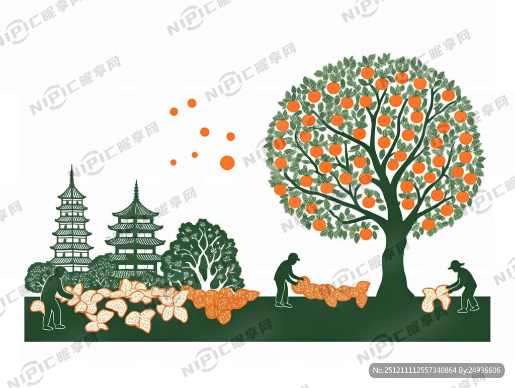 生成剪纸 一个新会陈皮 橘子树