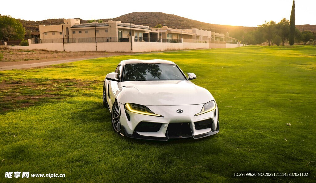 草地上的酷炫白色跑车