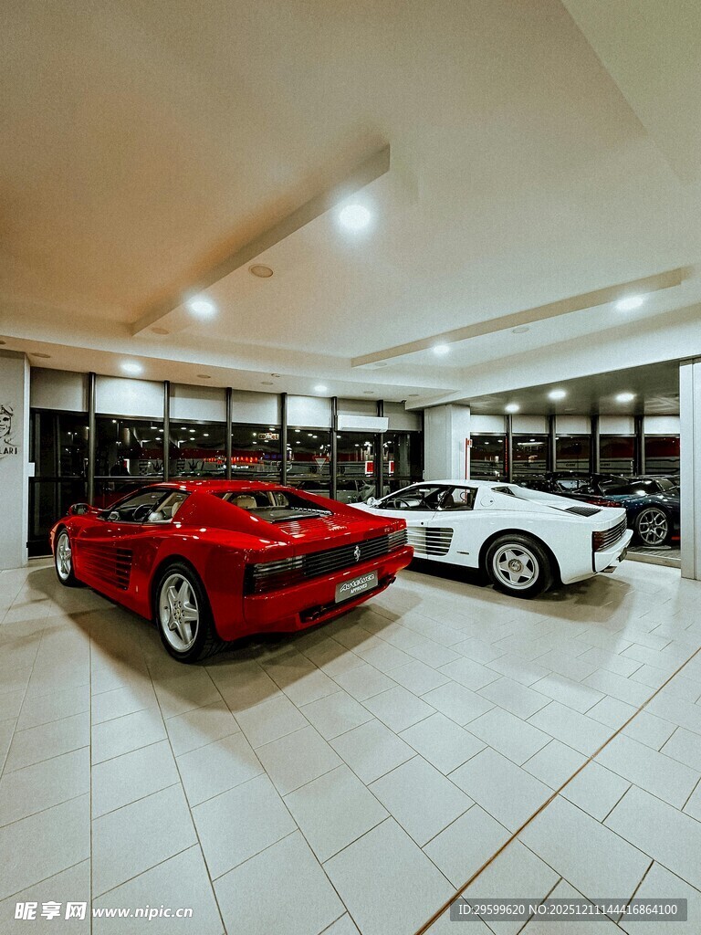 豪华车库中的双车展示