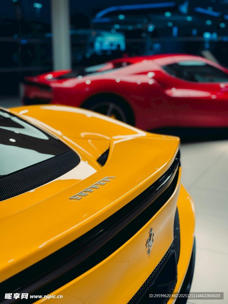 两辆炫彩跑车尾部特写