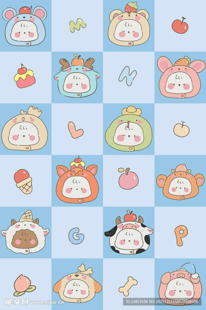 可爱卡通食物动物图案集合