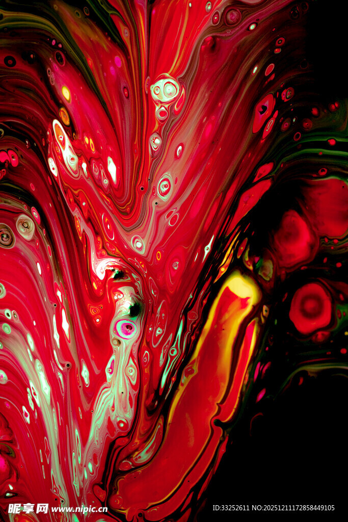 红色抽象流体艺术画面