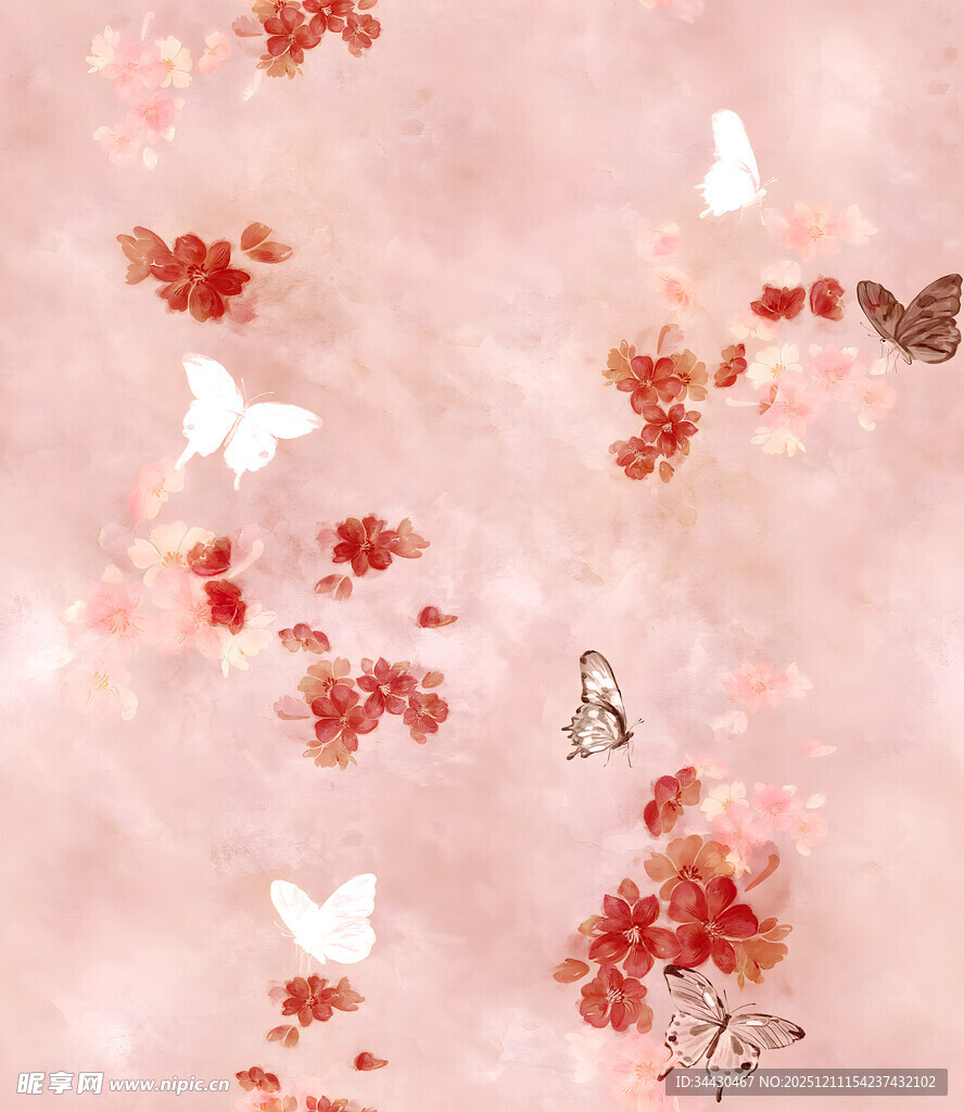 粉色花卉蝴蝶梦幻背景图