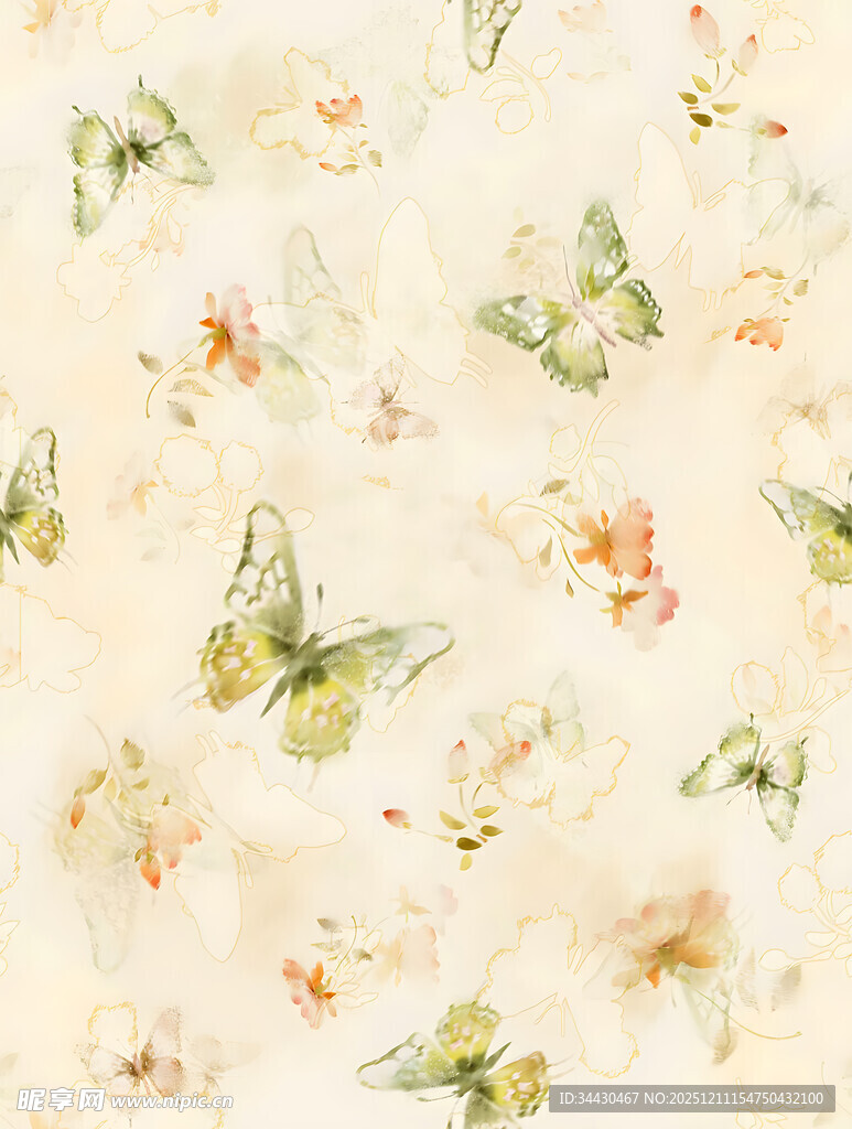 花卉蝴蝶复古风图案背景