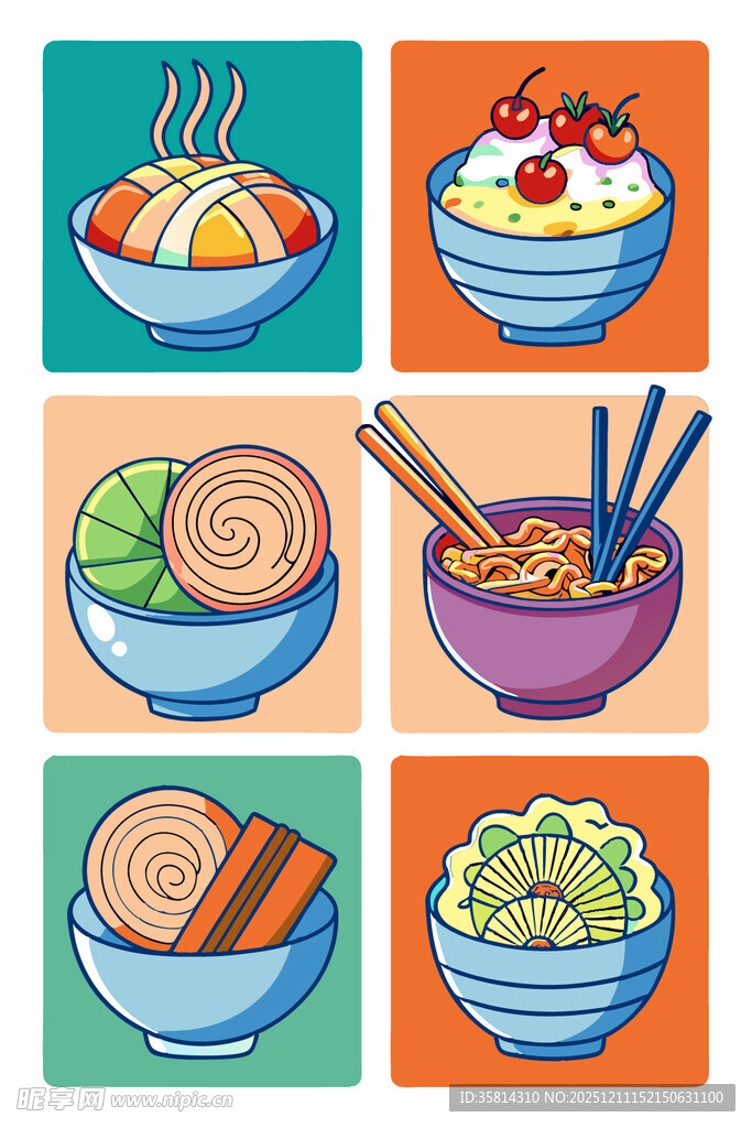 多彩面食美食插画