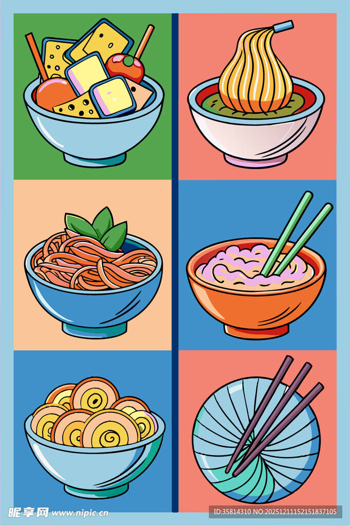 多彩面食插画集合