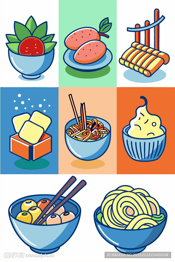 多样美食插画展示