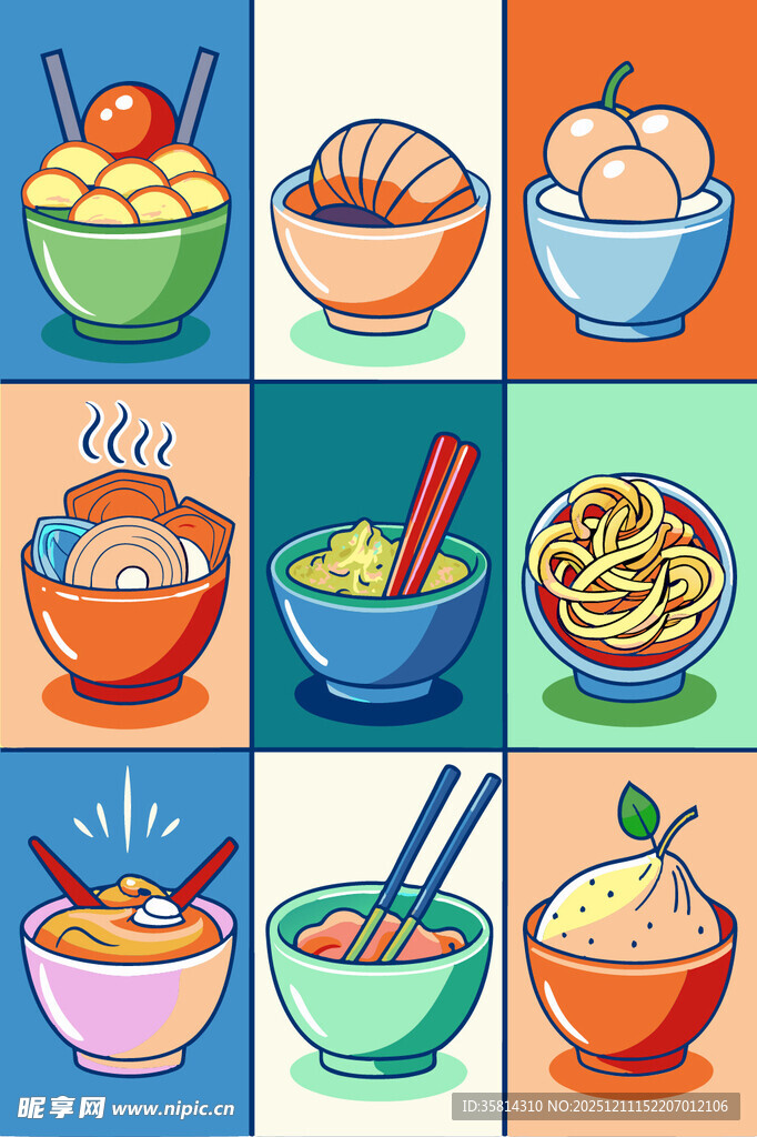 多彩面食插画