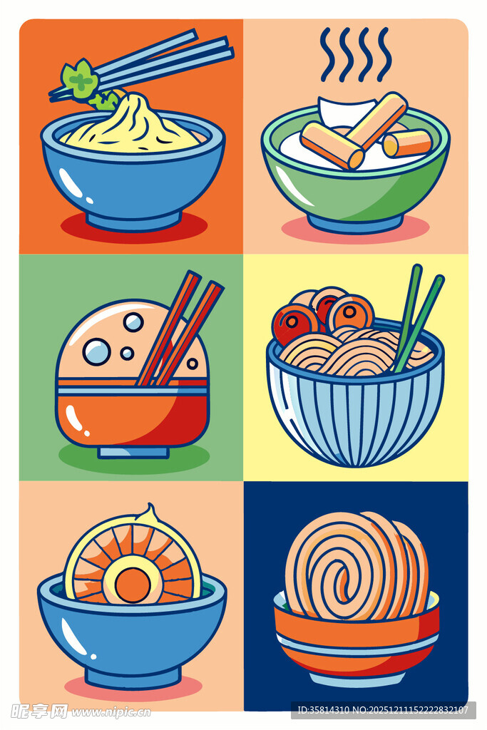 多彩面食美食插画