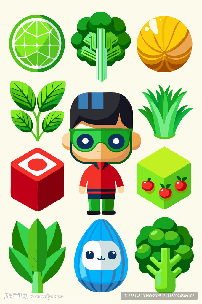 卡通角色与多彩蔬果集合