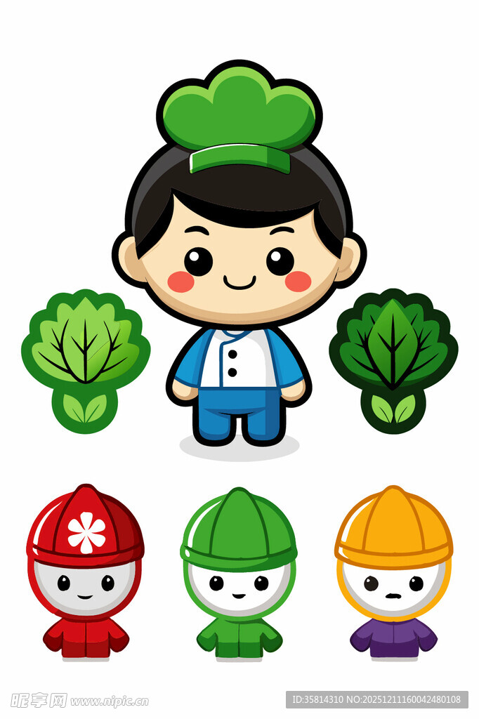 可爱厨师与多彩蔬菜形象