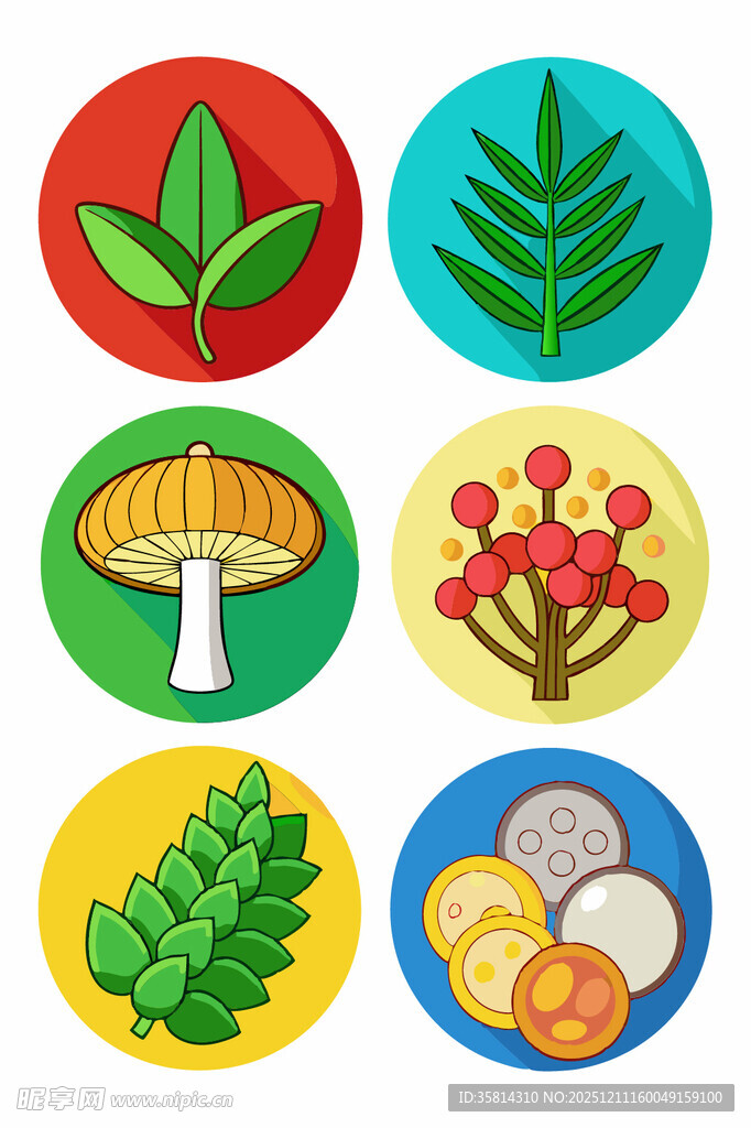 多彩植物与菌类图标集