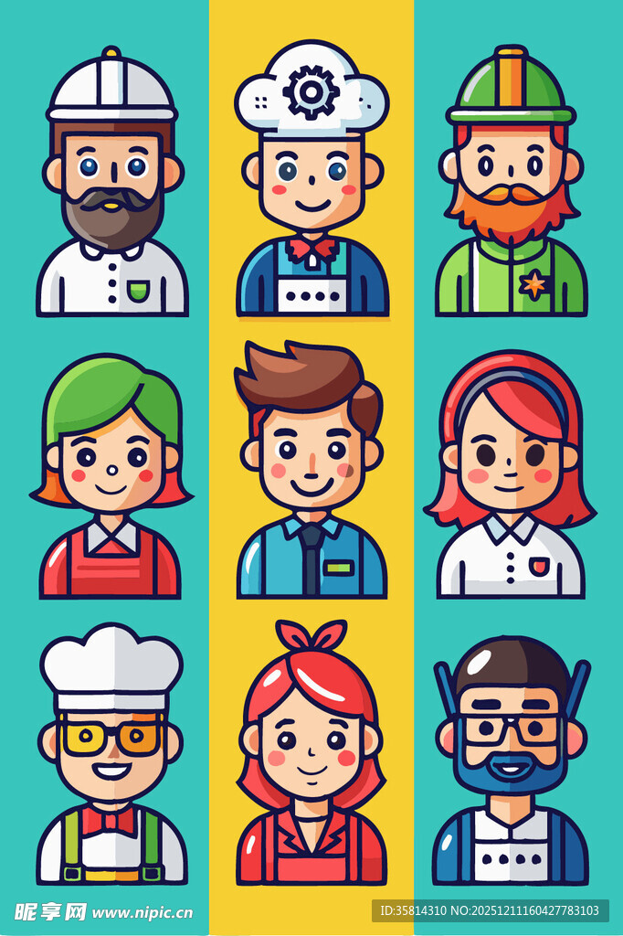 多样职业卡通人物形象