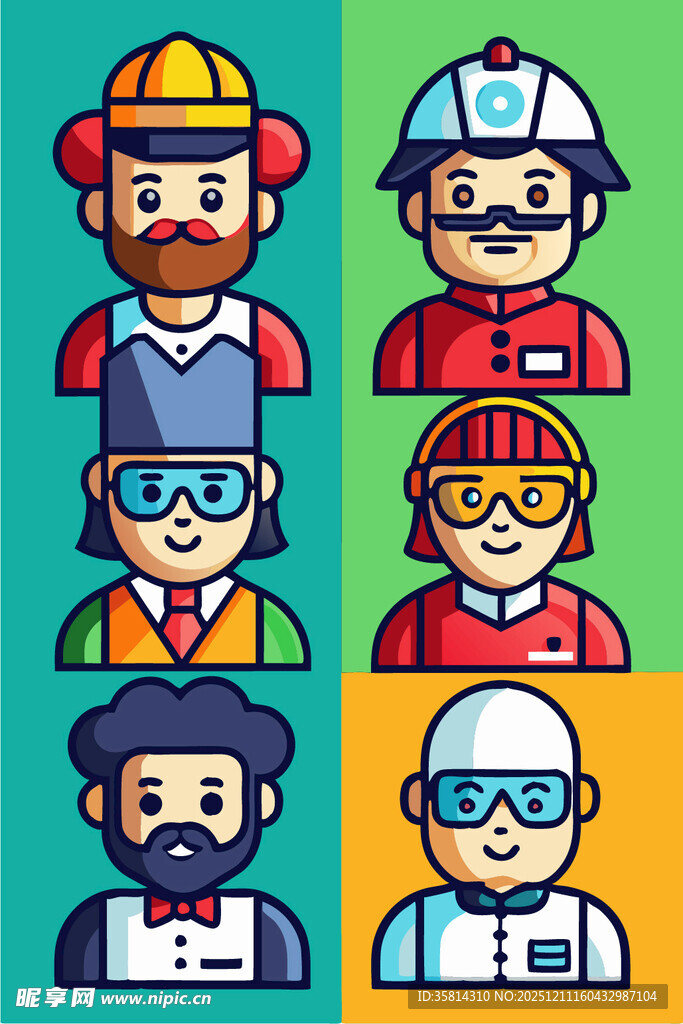 多样职业工人卡通头像