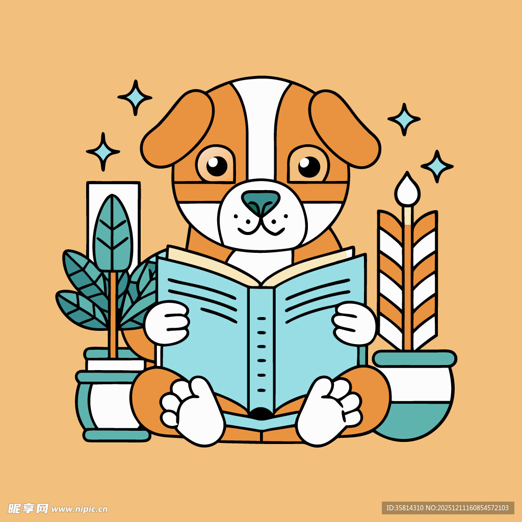 小狗专注阅读萌趣画面