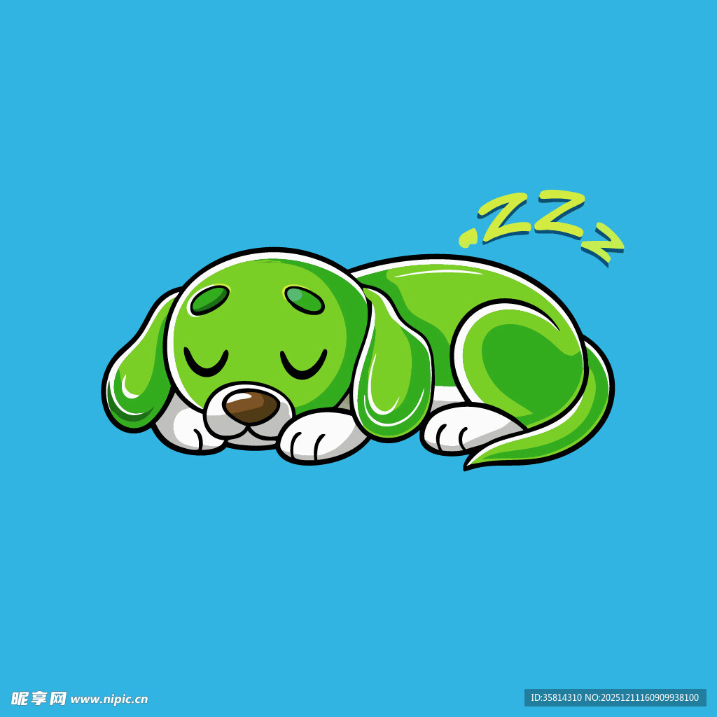 酣睡的绿色卡通小狗