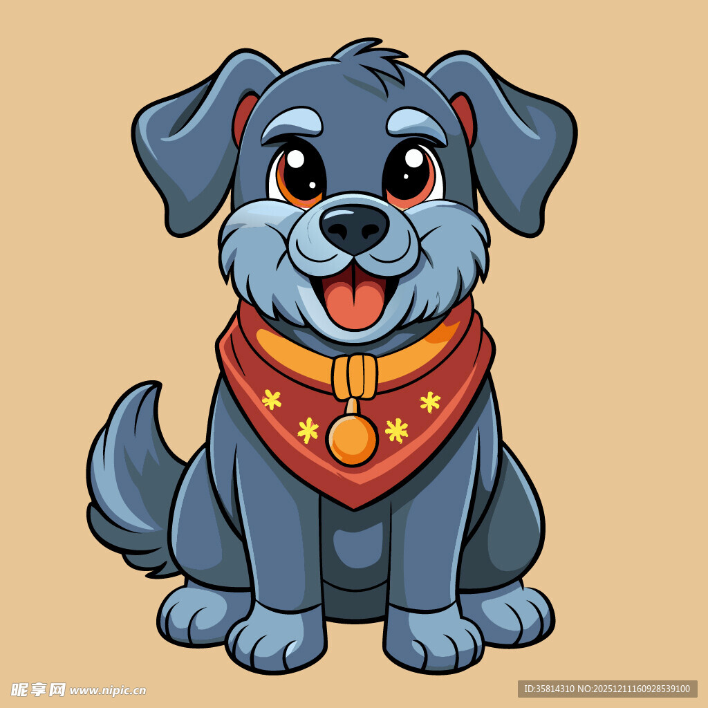 可爱蓝狗戴围巾坐立