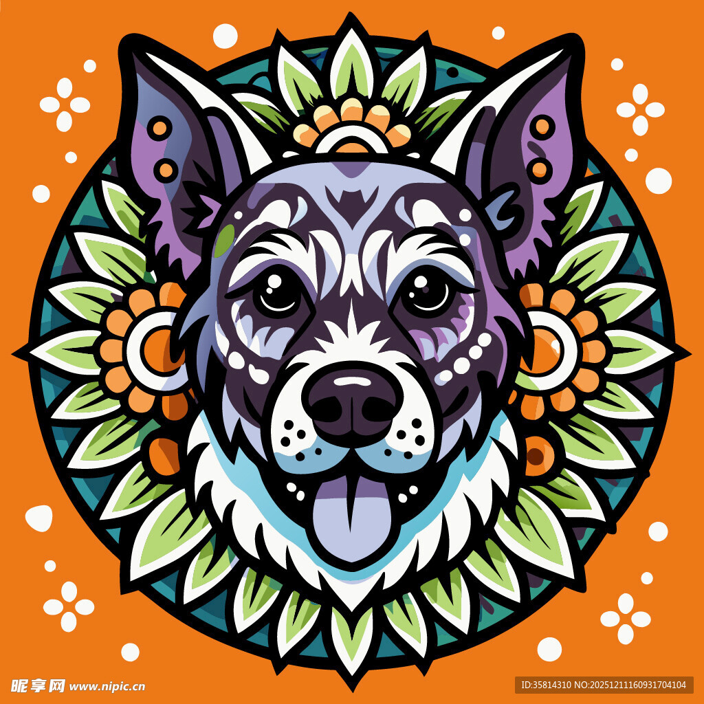 彩色装饰风狗狗插画