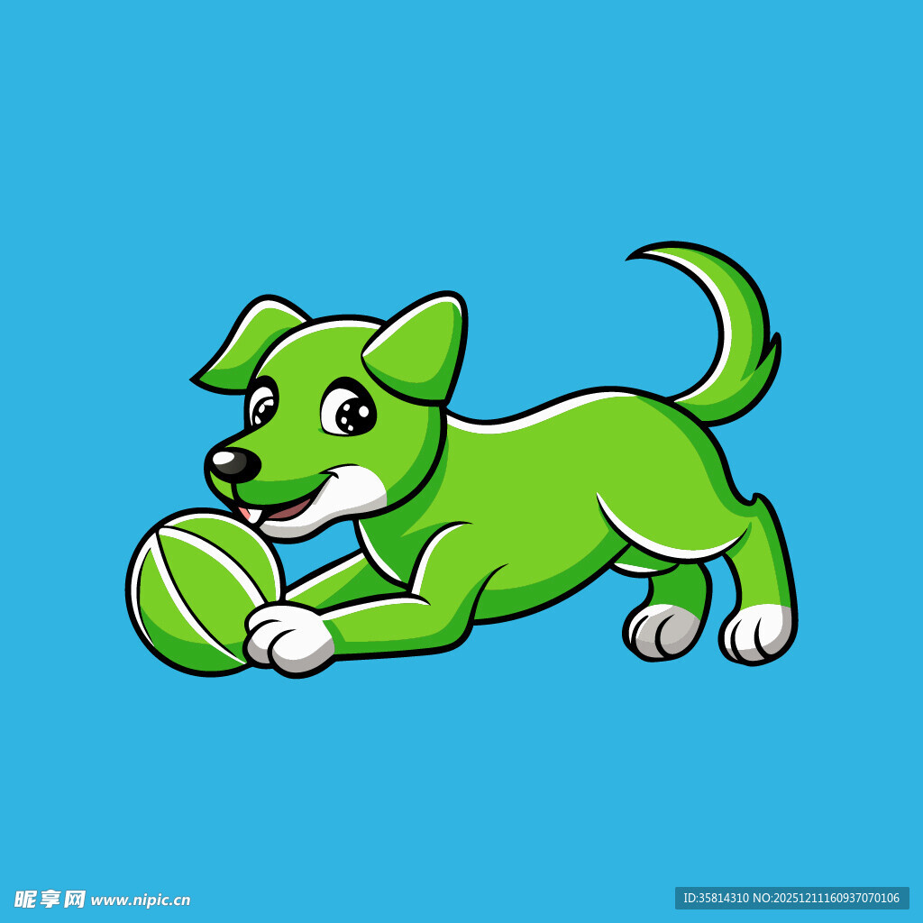 绿色小狗玩球卡通形象