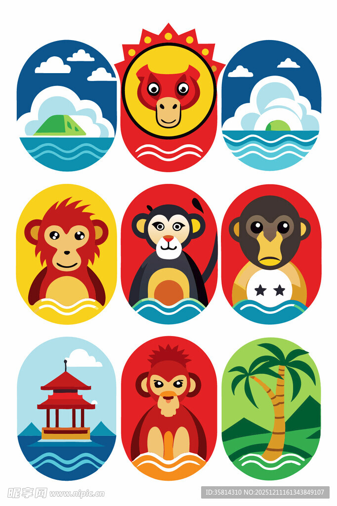 海洋动物与景观图标集