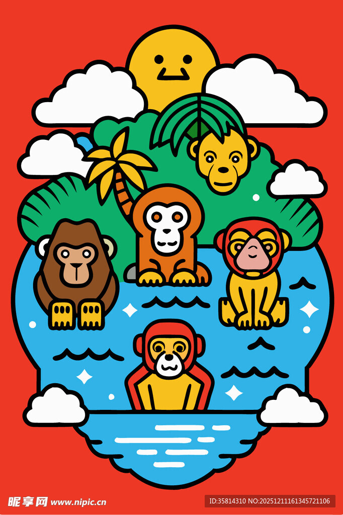 热带岛屿上的欢乐动物们