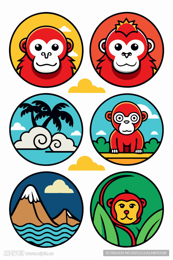 多彩猴子主题图案集合