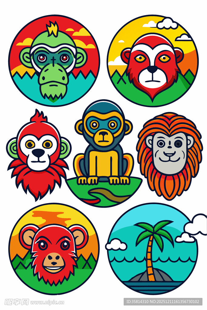 多彩动物头像图标集合