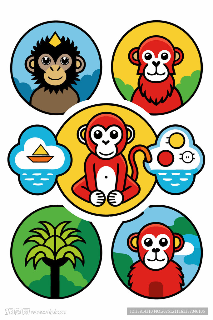 可爱猴子主题卡通图案