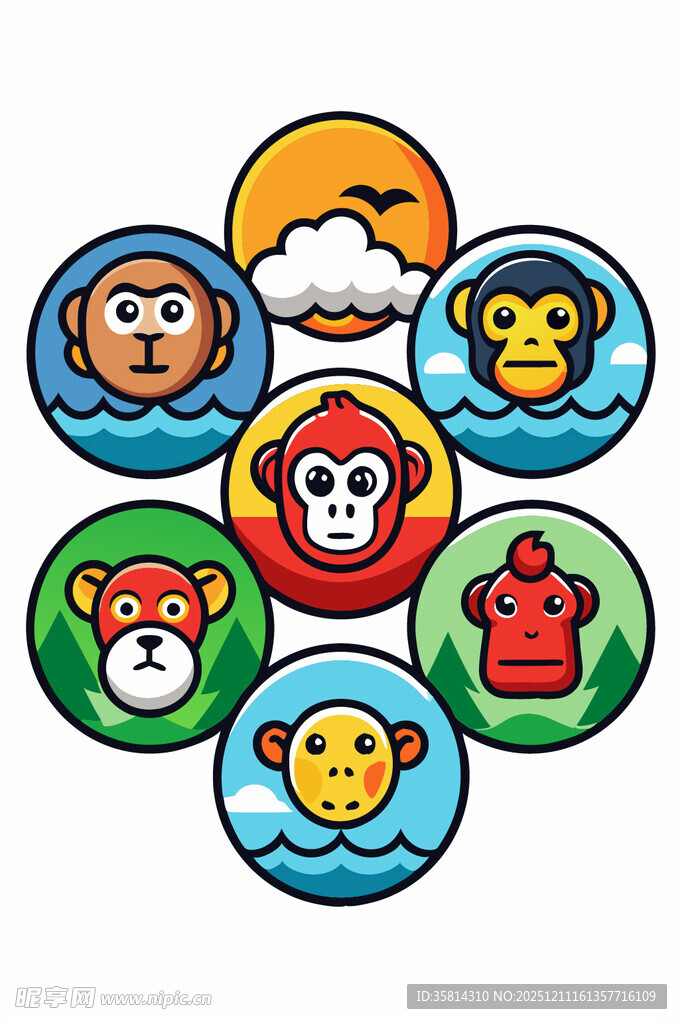 可爱动物与自然元素图标集