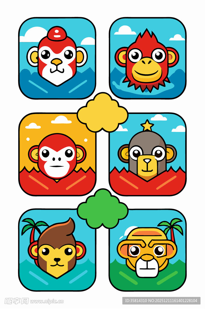 可爱猴子卡通图标集合