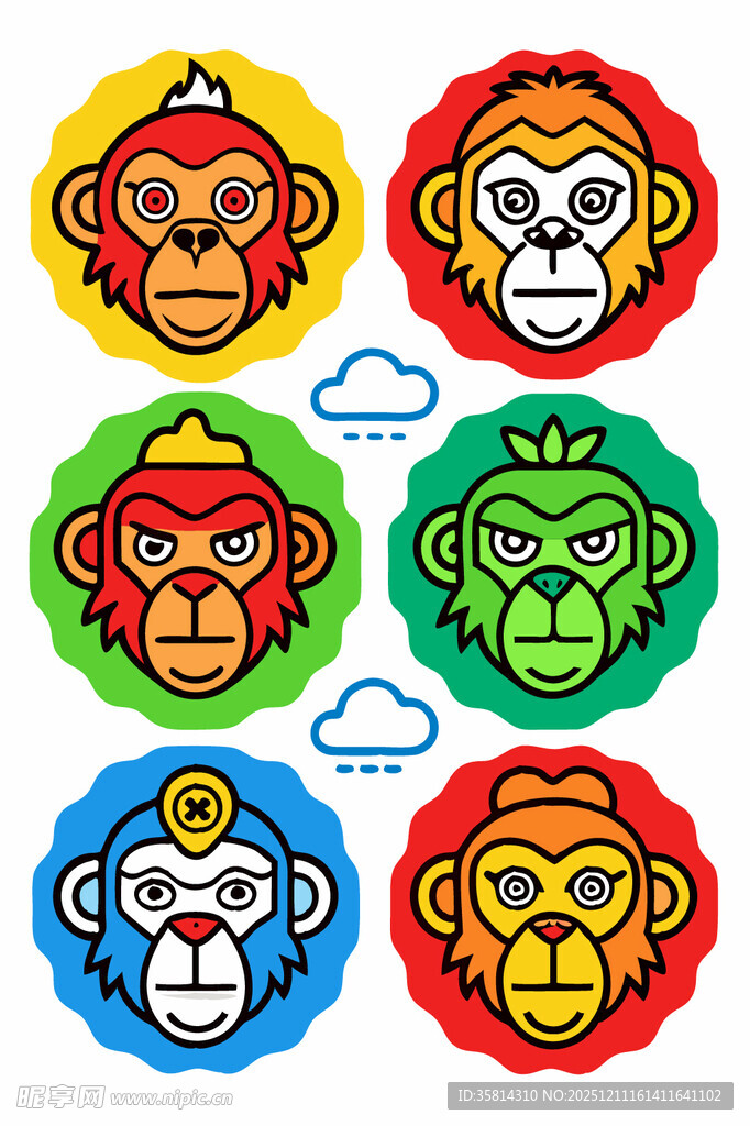 多彩猴子卡通图案