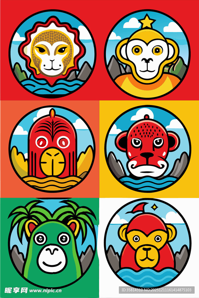 多彩猴子卡通头像集合