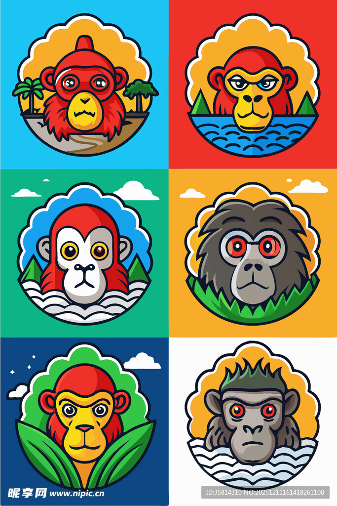 多彩猴子卡通头像集合