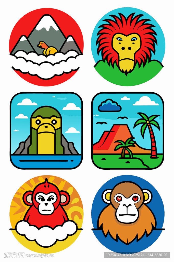 动物与风景卡通图标集