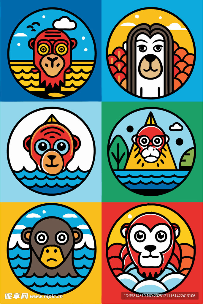 多彩动物头像图标集合