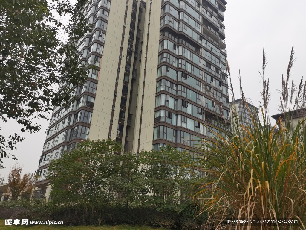 现代高层住宅与周边绿植