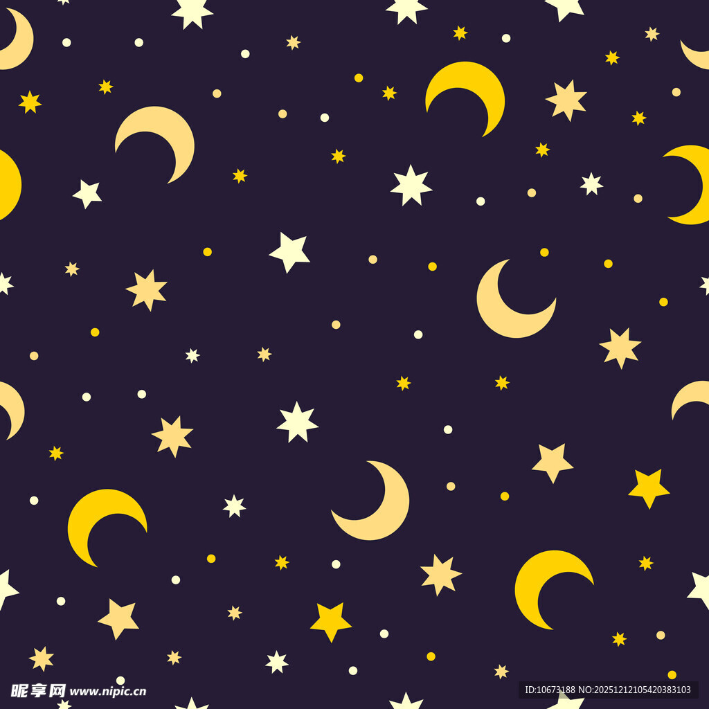 星空下的月亮与星星图案