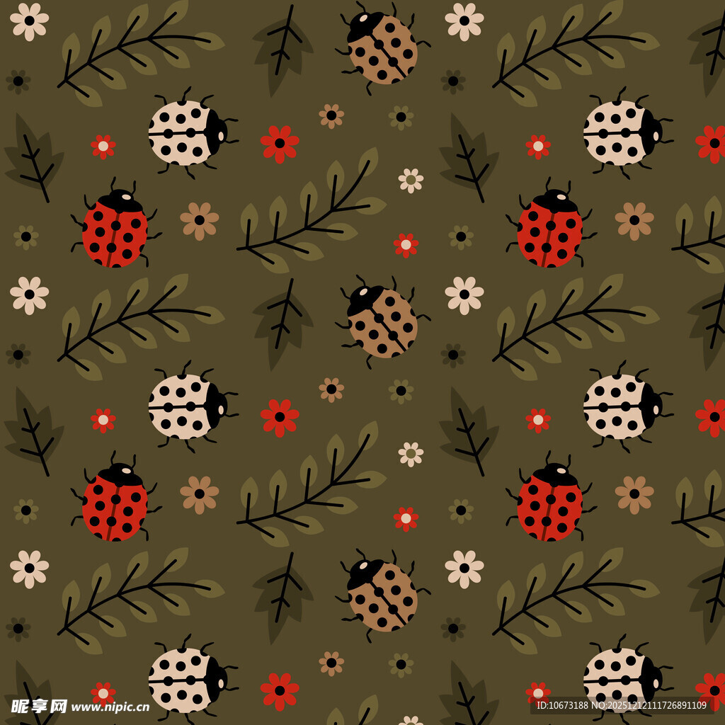 圣诞瓢虫松枝图案背景