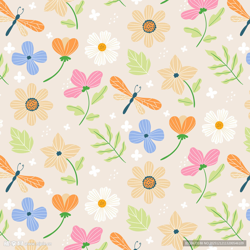 花卉蜻蜓图案背景