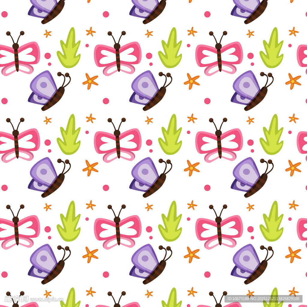 蝴蝶花草图案的可爱背景