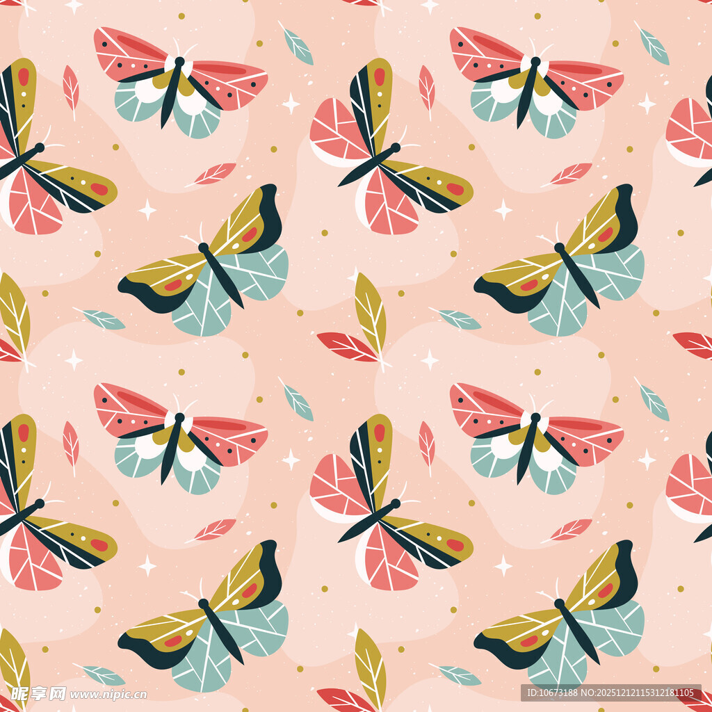 粉色背景多彩蝴蝶图案