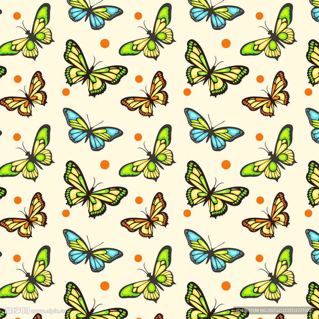 多彩蝴蝶无缝图案背景