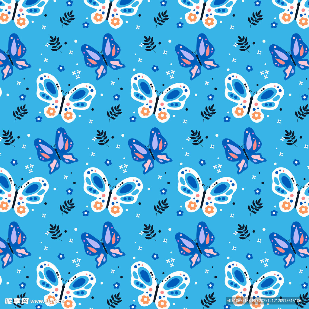 蓝色蝴蝶图案背景纹理