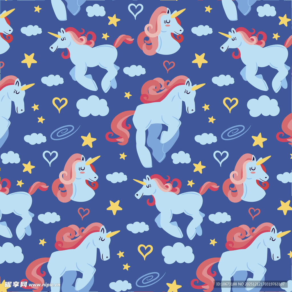 梦幻独角兽蓝色印花图案