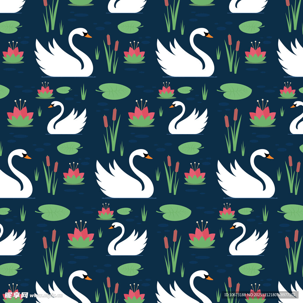 天鹅睡莲图案无缝背景