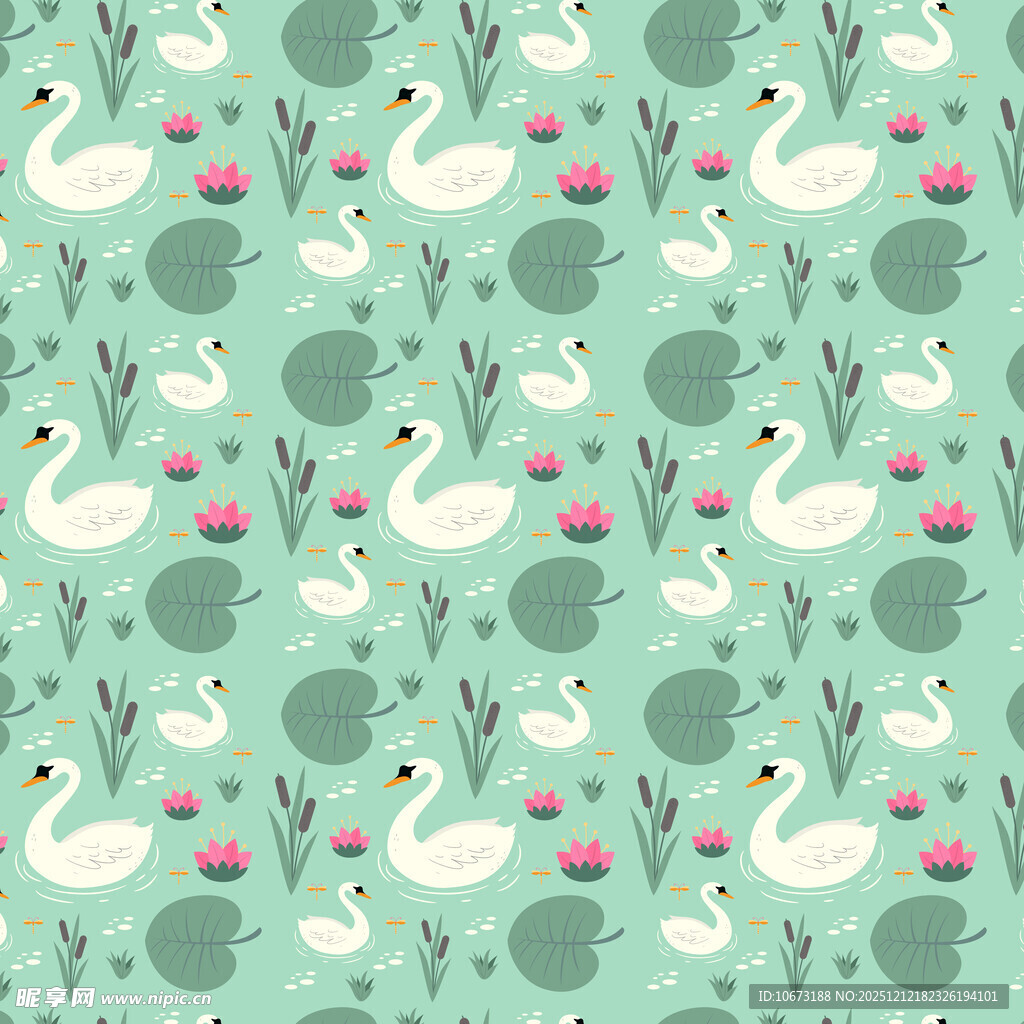 清新天鹅绿植图案背景